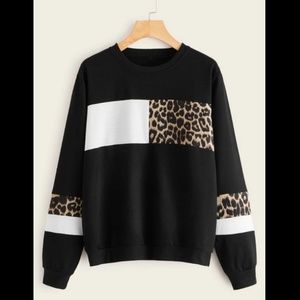 Leopard Colorblock Round Neck Sweatshirt.
